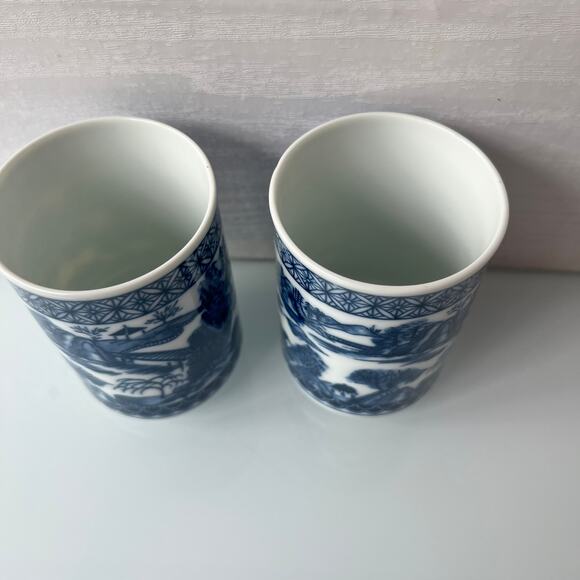 Japanese Blue & White Willow Landscape Tea Cup 6 oz Made in Japan chinoiserie - Picture 7 of 9